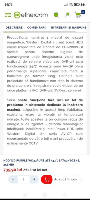Vând hard nou, sigilat Western Digital 2 TB