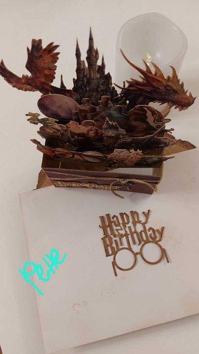 Изскачаща картичка кутия Хари Потър, Алиса, с Феи, ръчно изработена