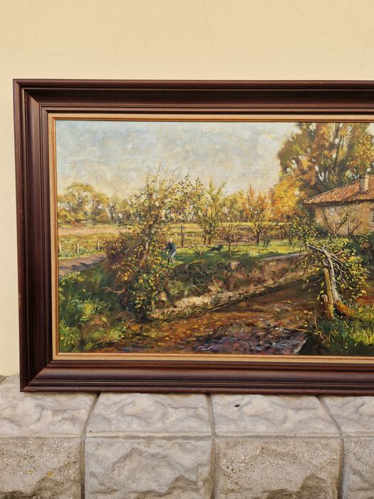 Изключителна антикварна авторска френска картина масло платно