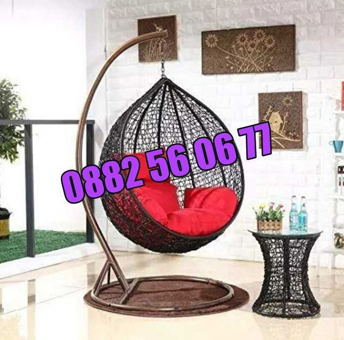 Градинска люлка тип гнездо, люлка гнездо, кафява с въглавници