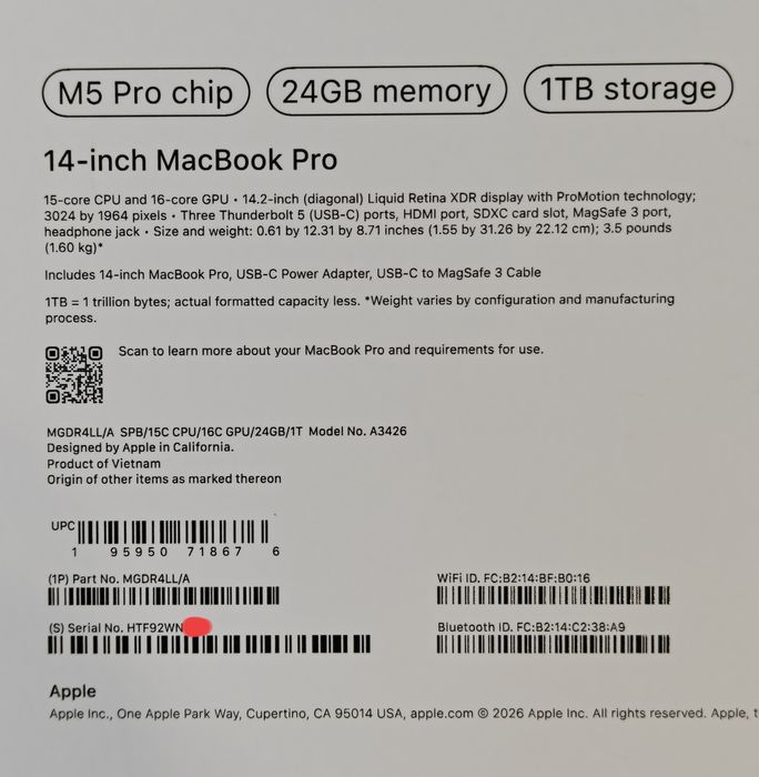 MacBook Pro 14 M5PRO 24/1TB