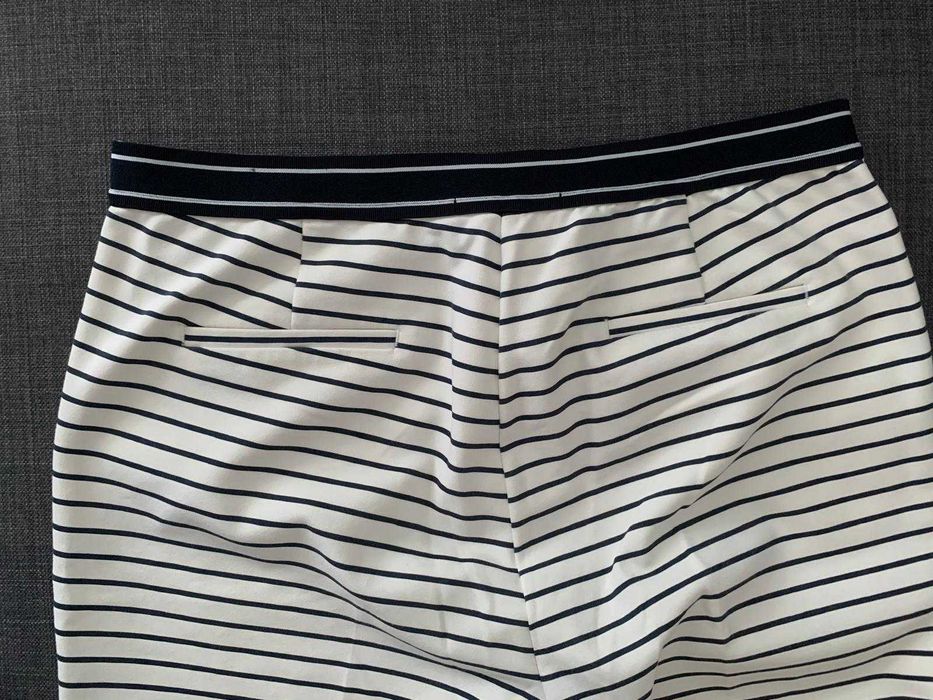 Pantaloni vara ZARA, marime XL, bumbac, alb cu dungi bleumarin