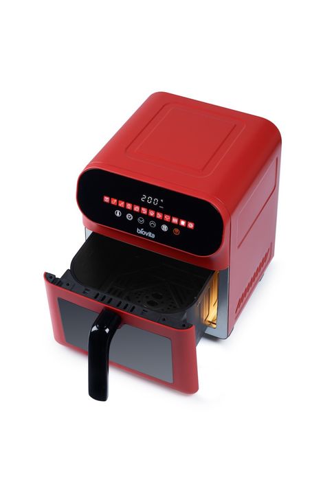 Friteuza cu Aer Cald / Air Fryer, Biovita CUBE, 6L, 12 Programe, Sertar cu geam transparent, 1700W, Rosie