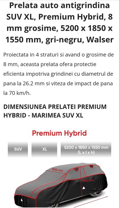 Prelată auto antigrindină Premium  Nouă