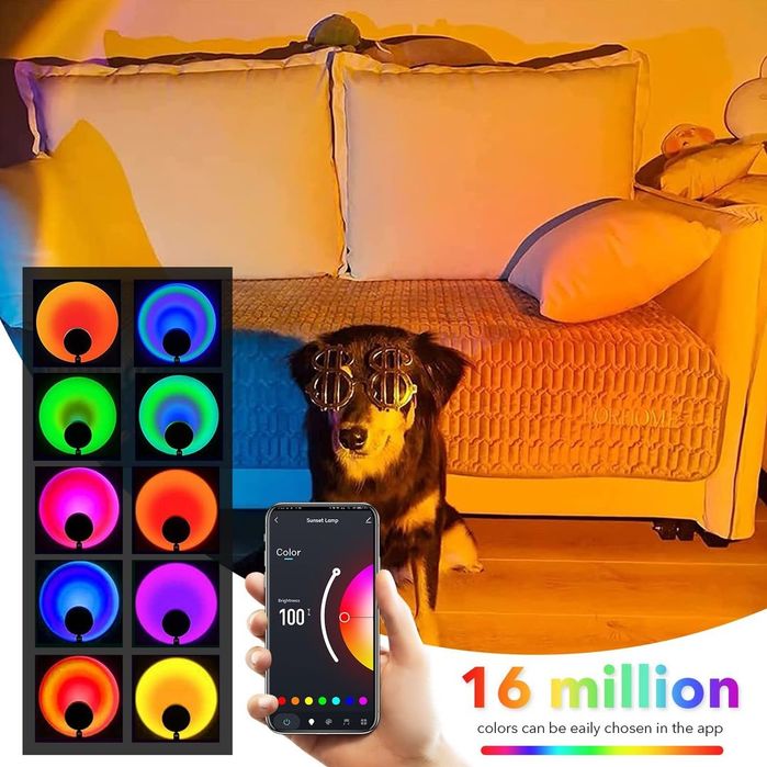 Lampă inteligentă Sunset LED WiFi – 16 milioane culori, Alexa & Google