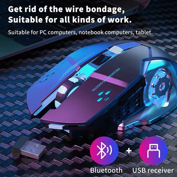 Mouse Wireless Reîncărcabil pt Gaming Bluetooth Multi Led fara fir USB