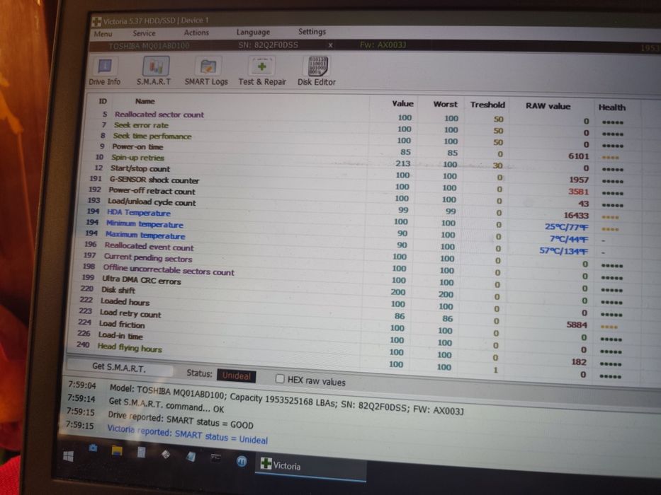 Hard-disk laptop Toshiba 1 tb 100%