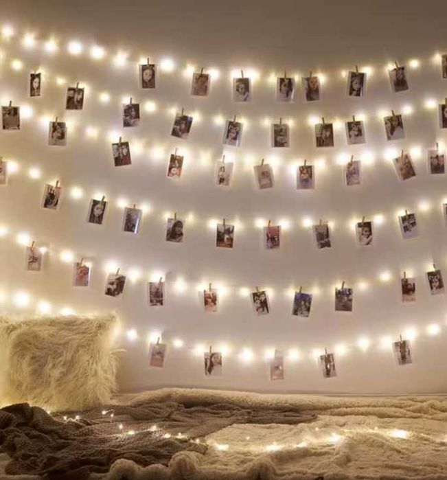 LED светещ гирлянд за сватба 2 м с прозрачни щипки, топла светлина