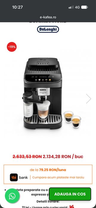 Espressor Automat De'Longhi Magnifica Evo ECAM290.61.B