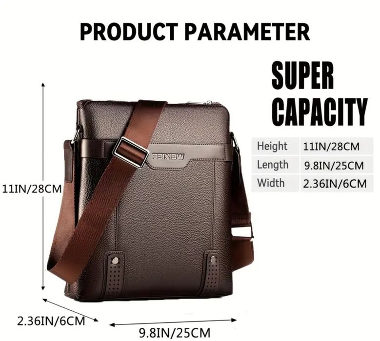 НОВА мъжка черна чанта от естествена кожа + портфейл Подарък