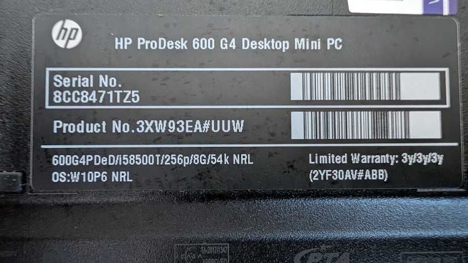 Mini PC HP ProDesk 600 G4 tiny | i5-8500T | 8GB DDR4 | 256GB SSD WI FI