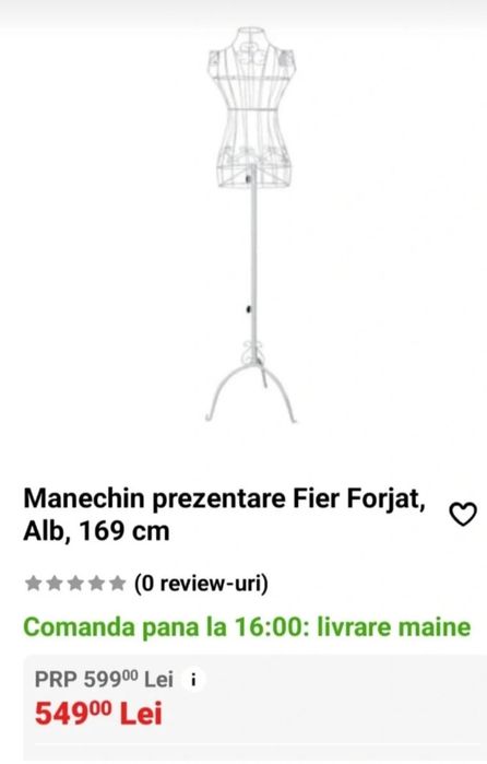 Manechin metalic reglabil pe înălțime,  alb, nou