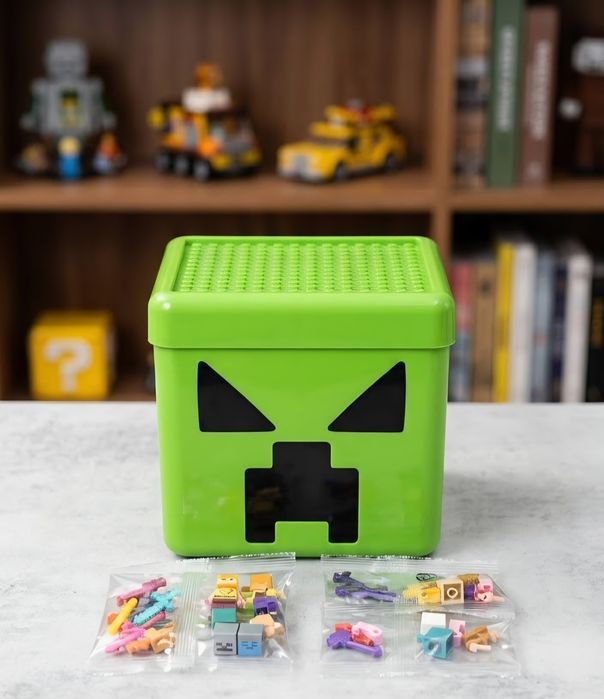 Set cuburi magnetice + cutie depozitare Minecraft Creeper/ TNT + figurine