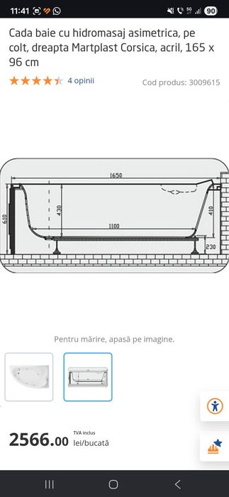 Ocazie! Cada baie cu hidromasaj asimetrica, pe colt, dreapta Martplast Corsica, acril, 165 x 96 cm