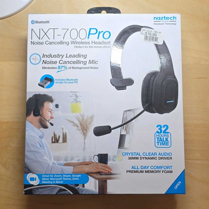 Casti Bluetooth Naztech NXT-700 Pro Noise Cancelling Wireless Headset USB Dongle Zoom Teams Skype Call Center Office PC Laptop
