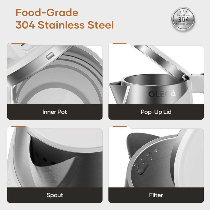 Електрическа кана за вода OLEGA 1.8L 1500W, неръждаема стомана без BPA