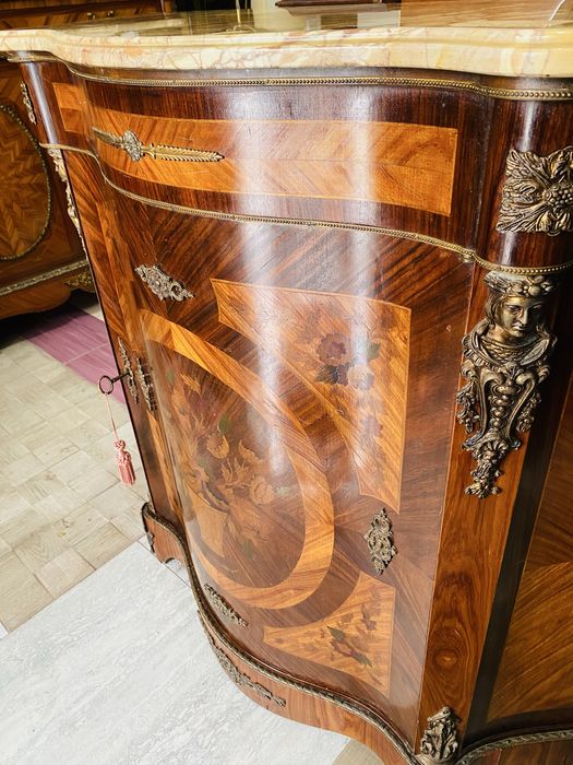 Comoda Vintage Louis XV Lemn Masiv Bronz Marmura Baroc  Antic Vechi