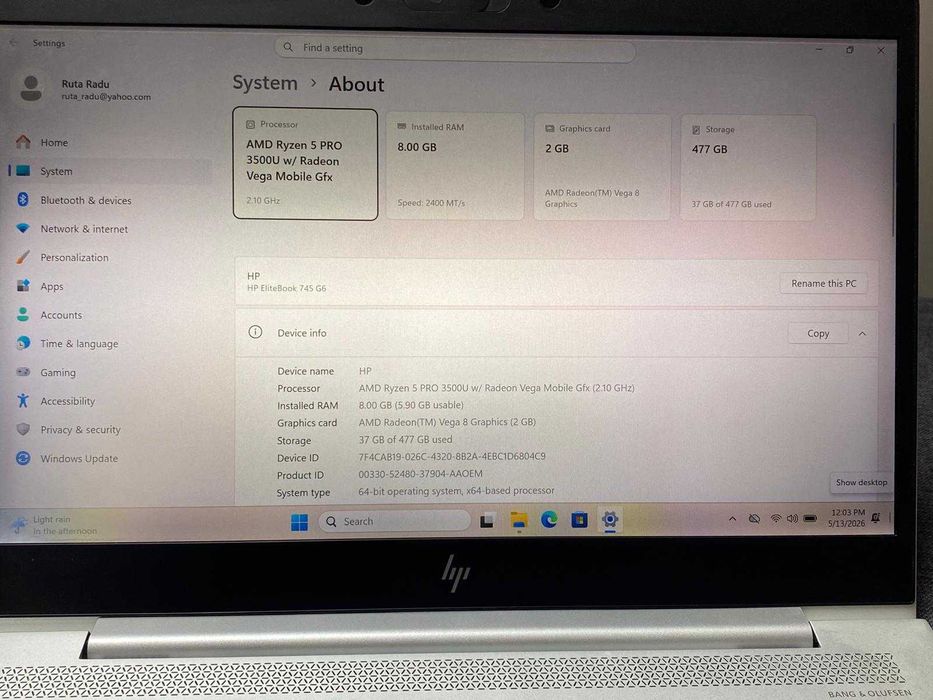 Notebook HP Elite Book 745 G6 AMD Ryzen 5 + Docking Station