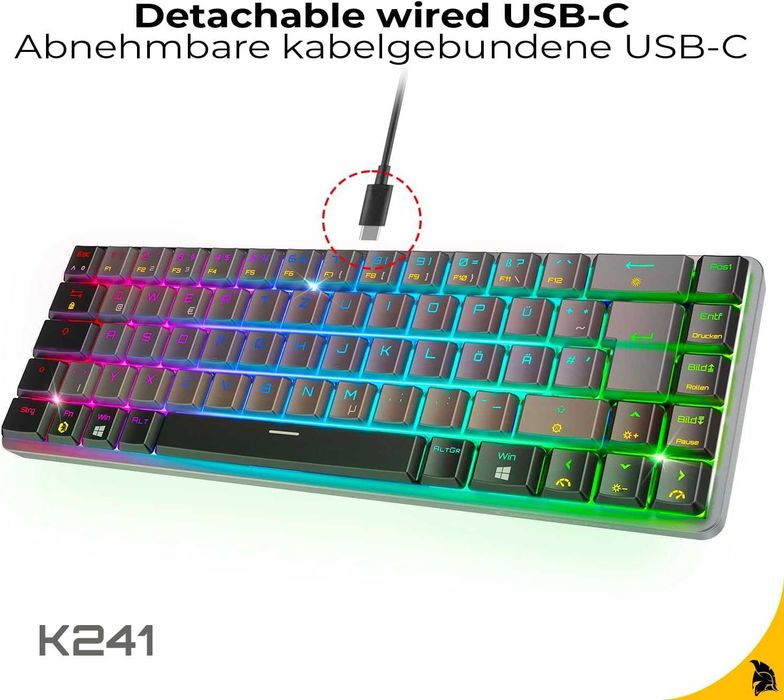 EMPIRE GAMING K241 Tastatură mecanică gaming PC DE QWERTZ,USB-C,MX Red