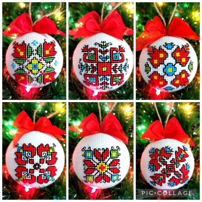 Ръчно бродирани коледени топки 6 см