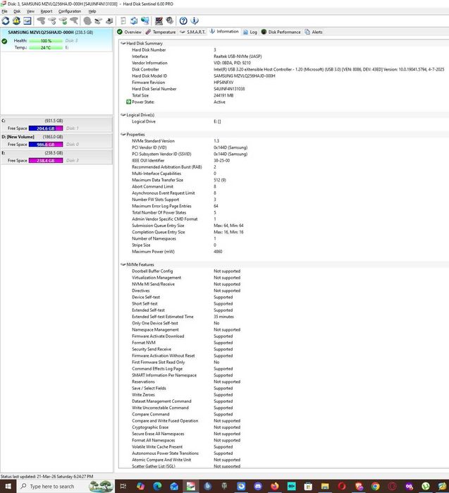 Solid State Drive SSD Samsung PM991 256GB M.2 NVMe PCIe Gen3 x4