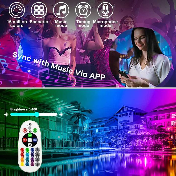 2/бр. LED RGB Смарт прожектор, 100W външни прожектори IP66