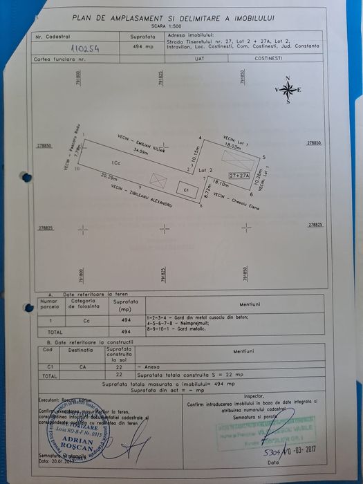 Casa 2 camere cu teren 494 mp strada Tineretului 27C centru poliție