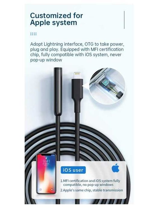 Ендоскоп камера за телефон IOS Android 3м кабел