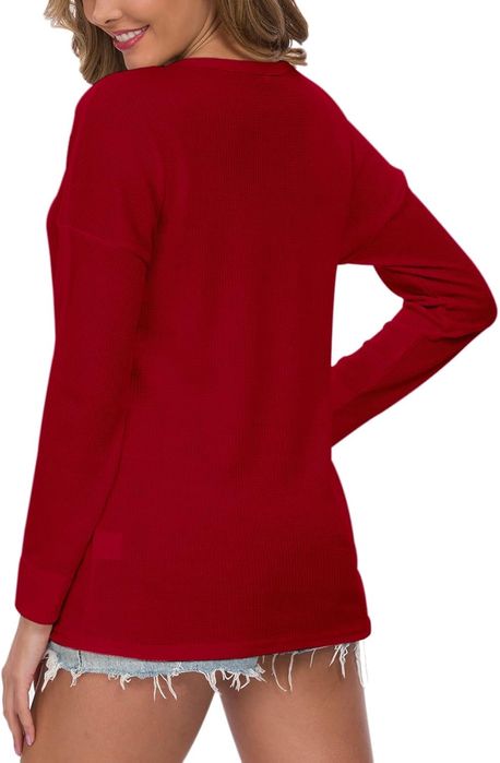 Women's Long Sleeve Waffle Knit Pullover T-Shirt Lightweight Henley*