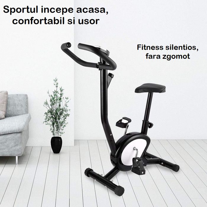 Bicicleta Fitness, CardioTrack, Rezistenta Ajustabila, Cadru Metalic, Inaltime Reglabila, Black