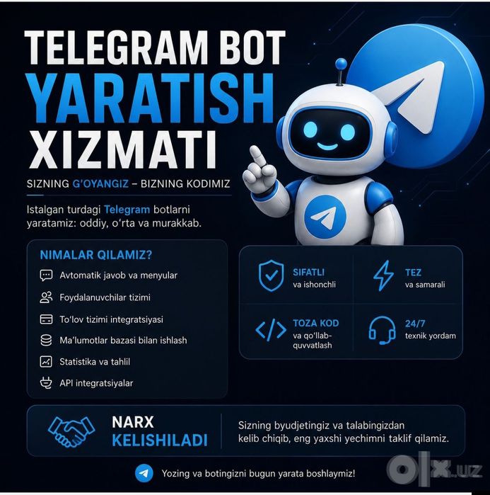 Biznesingiz yoki foydalanish uchun telegram bot yaratish xizmati