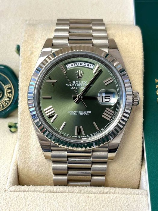 rolex day-date 40mm сребристо/зелено