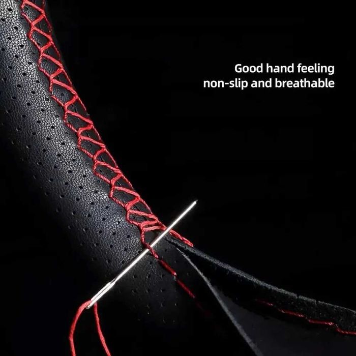 Кожен калъф за волан 38 см с червен шев - универсален за кръгли и D-волани