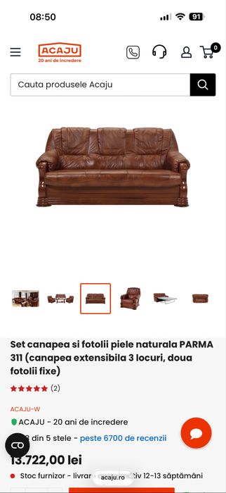 canepea  si fotolii din  piele naturală