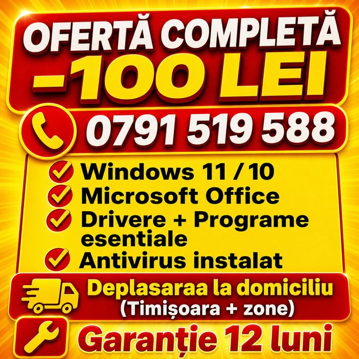 Instalare Windows 11 la domiciliu Reparații Calculatoare Laptop Recuperare Date  Diagnosticare  Curățare Upgrade Garanție 12 Luni