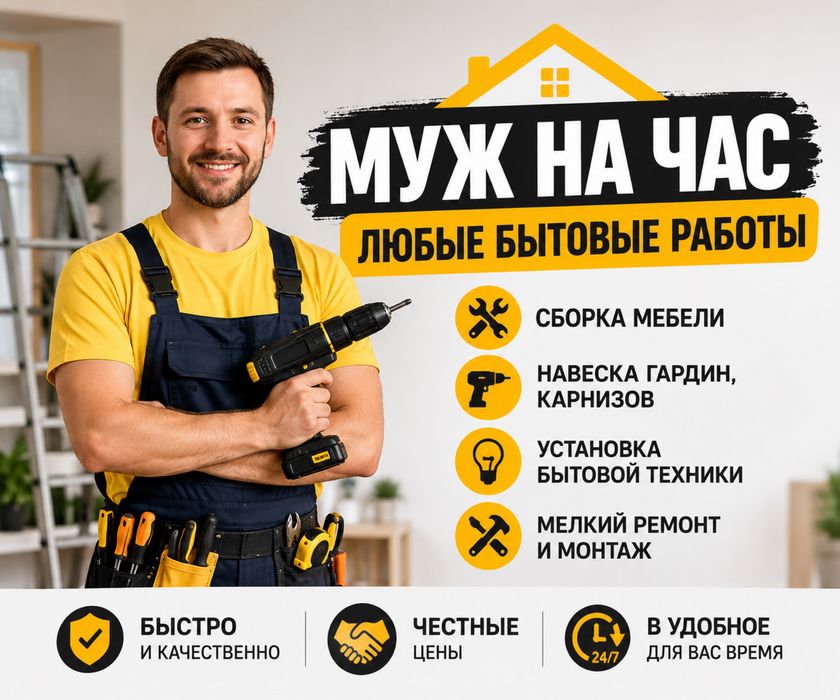 Муж на час в любое время суток.