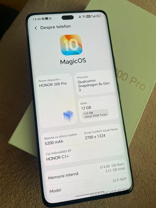 Honor 200 Pro 5G 12GB RAM cu 512 GB fullbox garanție 1 an