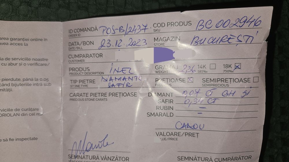 Inel aur alb 18k safir diamante