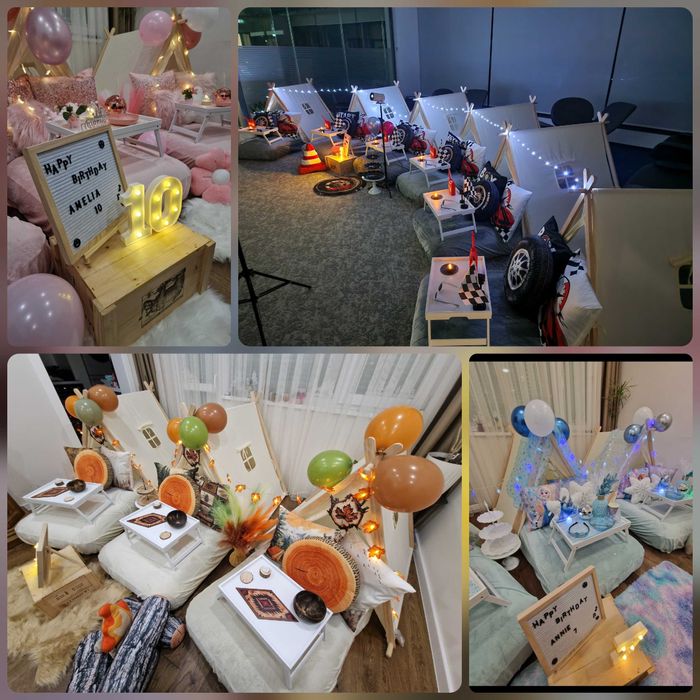 Парти къмпинг с палатки за рожден ден, пикник, празник.