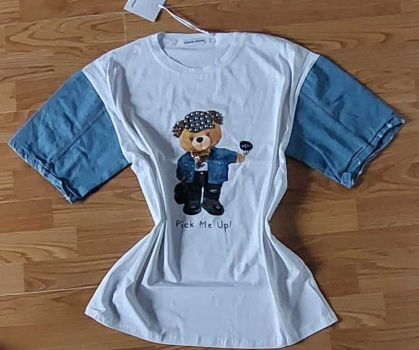 tricou Dama cu manicele de blugi