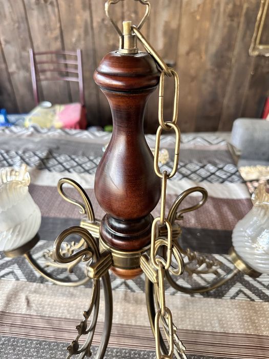 Lustra 5 becuri combinatie lemn /metal
