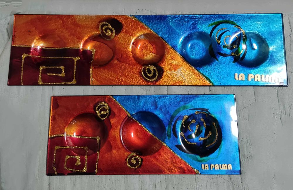 Подаръчен комплект-лот плато,свещник,декорация-цветно стъкло