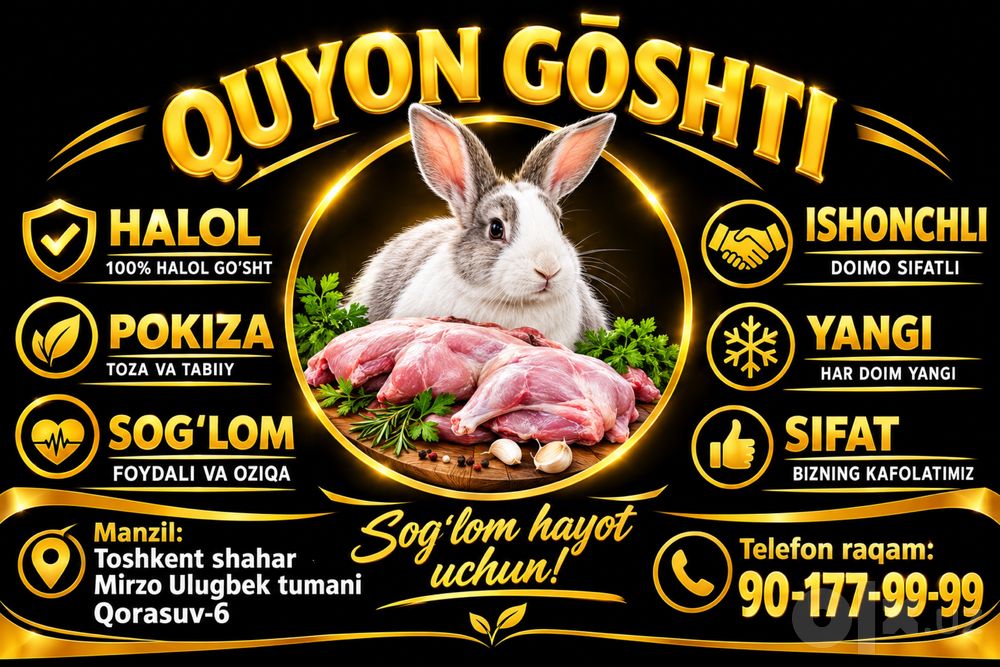 Yangi so’yilgan quyon go’shti