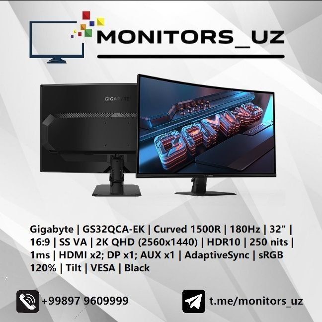 [NEW] монитор Gigabyte GS32QCA 2K 180Hz Curved