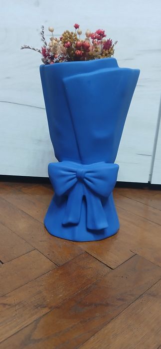 Vaza ceramica cu funda 24,5 cm, albastru inchis