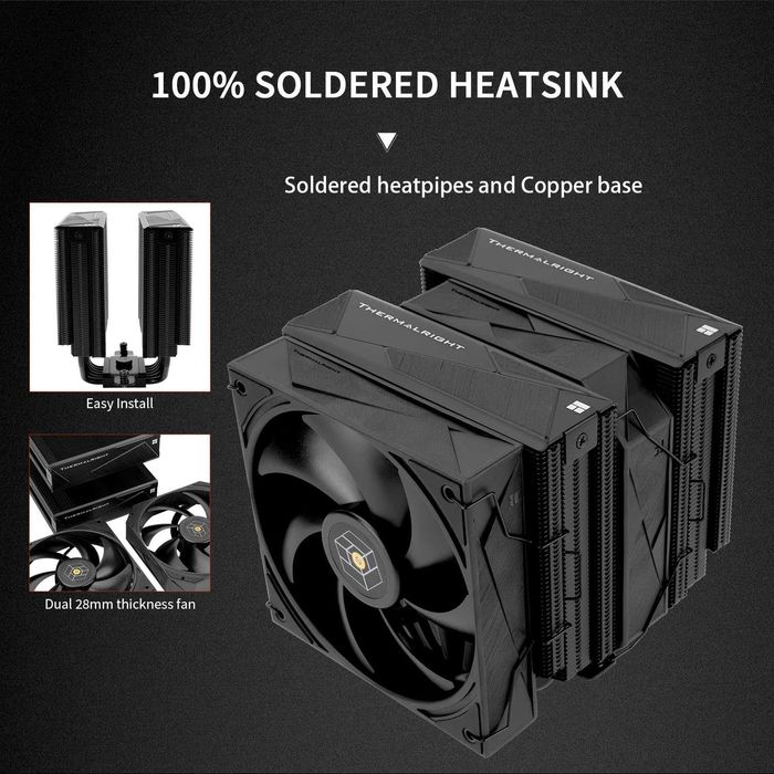 Cooler CPU Procesor Aer PC Desktop Thermalright Royal Pretor 130 Negru 6 heatpipe Ventilatoare Dual PWM AMD AM4 AM5 Intel LGA 1851 1700 1150 1151 2011
