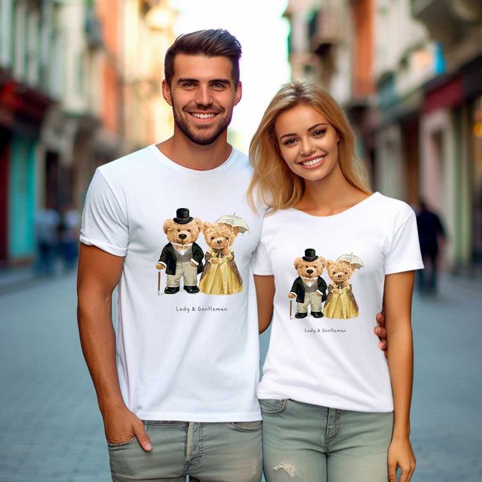 Тениски за двойки с Мечета. Забавни тениски за Влюбени, You and Me