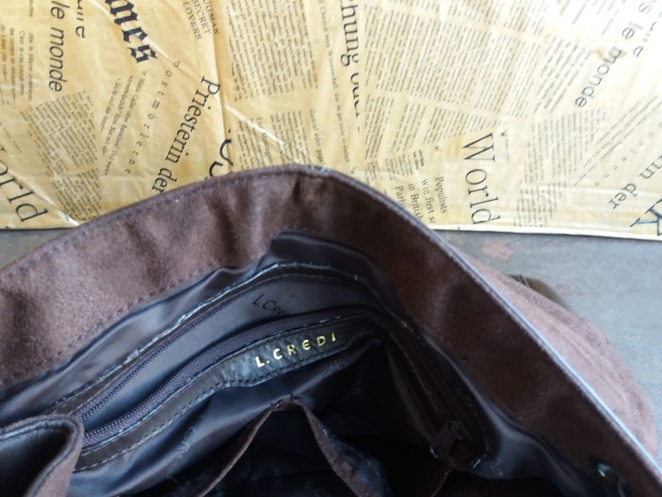 дамска чанта L.Credi,кожена торба-кафява естествена кожа