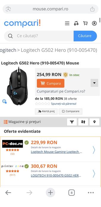 Pachet 10 x mouse Gaming Logitech G502 Hero 25K Dpi Noi