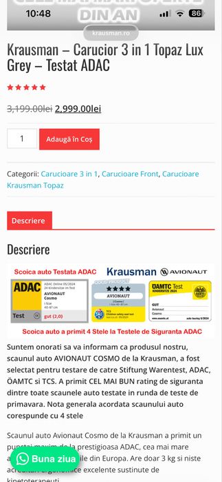 Carucior Krausman nexxo 3 in 1 gri